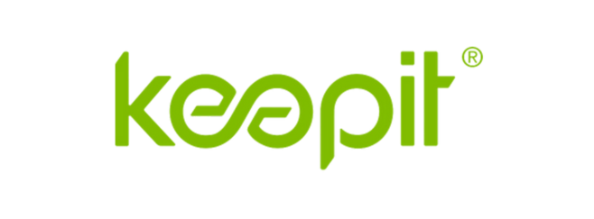 Keepit brand logo with stylised lowercase lettering in two shades of green and registered trademark symbol.