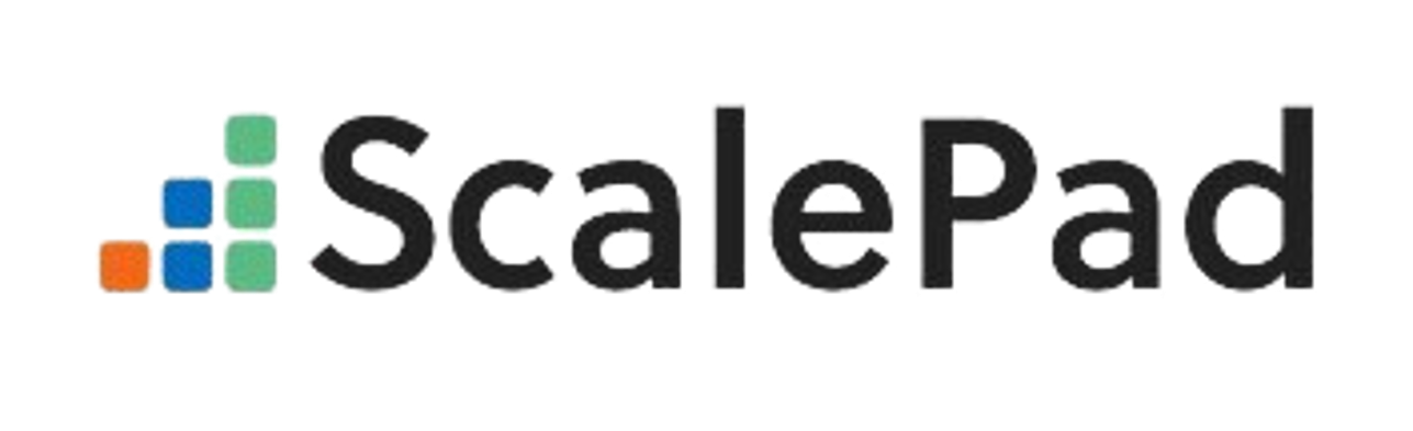 ScalePad logo with sans-serif font and four rounded squares in green, light blue, dark blue, and orange to the left of the text.